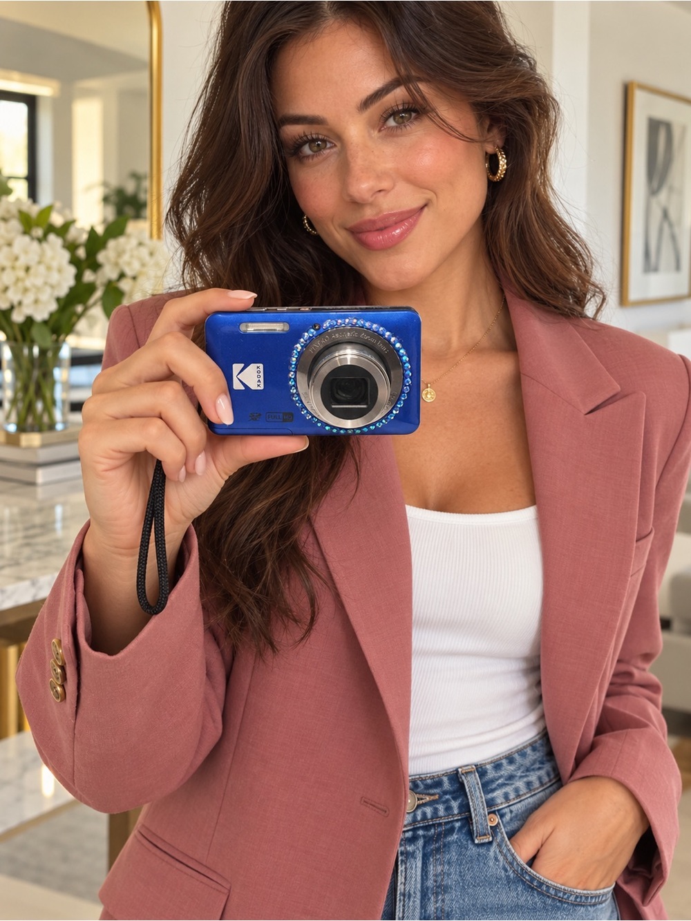 Kodak Compact Digital Camera in Bright Blue with Rhinestone Lens Trim